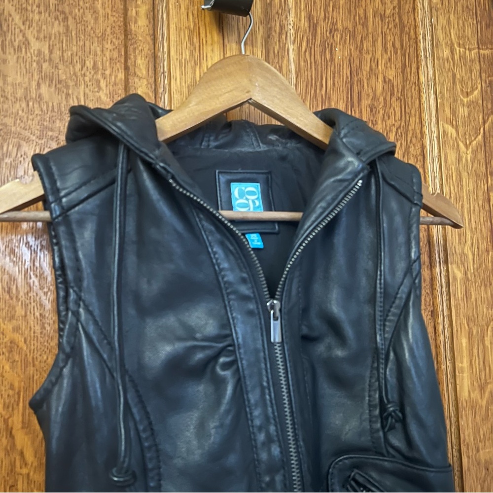 Barney’s New York CO-OP Leather Black Vest XS Hooded Zip Up Biker Moto Punk - Picture 3 of 12